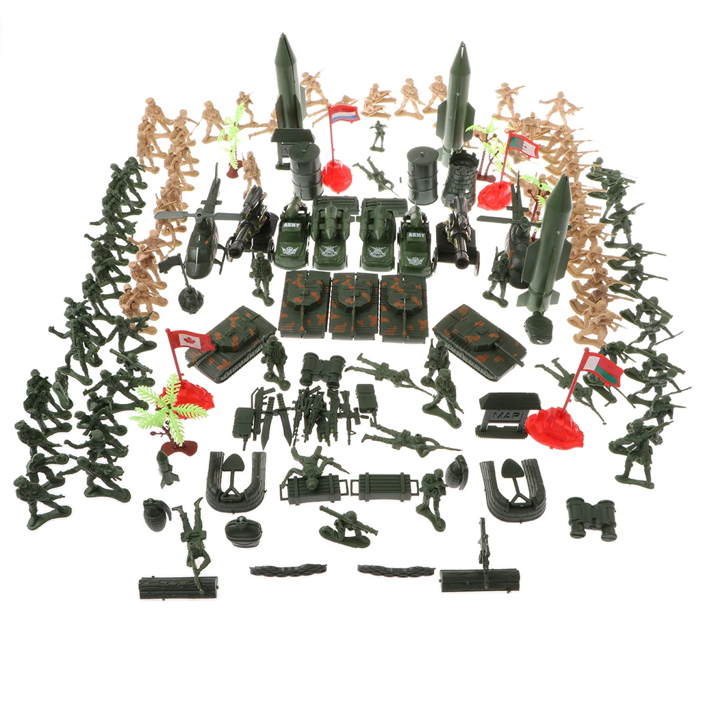 Plastic 158 Pieces Army Men Play Set with Realistically Scaled Figures&Assorted Accessories Layout Home Decor Boys Toys Gift