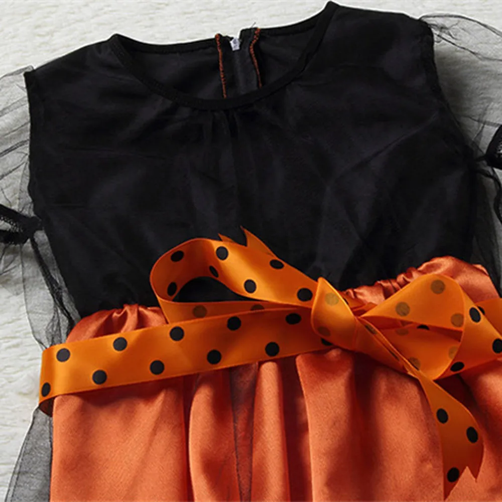 От 3 до 15 лет, нарядное платье ведьмы для маленьких девочек на Хэллоуин Праздничный костюм, комплект одежды+ шляпа, пляжный костюм bebe, платья, T