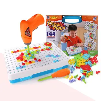 

Children Toys Drill Educational Toys Puzzle DIY Screw Group Toys KidsTool Kit Plastic Boy Jigsaw Mosaic Design Building Toy