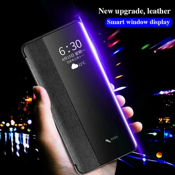 

For Huawei P30 Pro GEnuine Leather Flip Case Cover Original Cenmaso Smart Touch Clear View Protective Phone Case