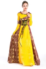 Reina de halloween de alta calidad de oro larga dress reino unido antiguos noche dress carnaval fantasia traje de cosplay de hadas
