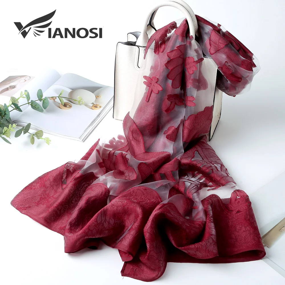 

[VIANOSI] Brand silk scarf luxury bandana hijab embroidery women scarves shawl lace sjaal beach cover-ups