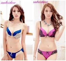New 2016 Intimates VS Bra Set lace lingerie push up Sexy Bra Set hot women underwear gathering bra + panty set embroidery H018