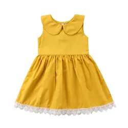 Платье принцессы для маленьких девочек Летняя Симпатичная желтая одежда без рукавов для девочек с круглым вырезом для маленьких девочек