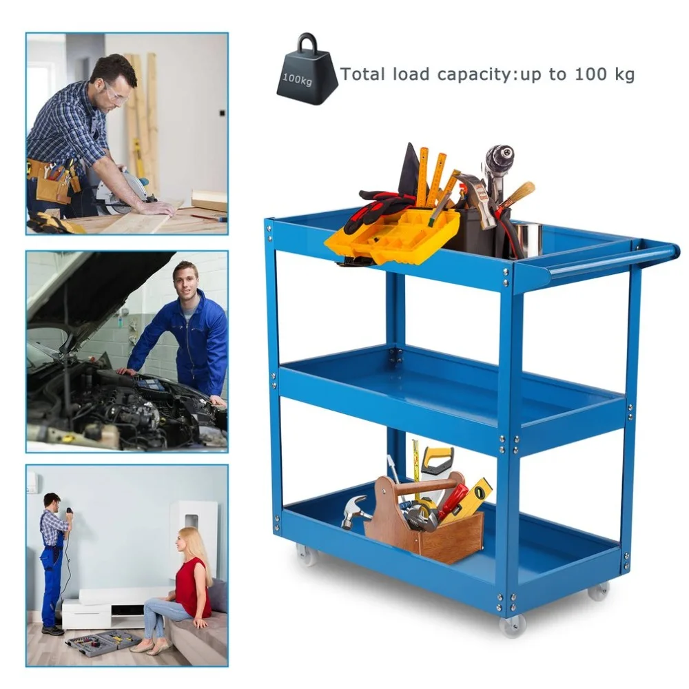 

High Performance 3 Tiers Home Garage Workshop Trolley Transport Tool Cart DIY Storage Wheel Bicycle Repair Tools Cart Trolley