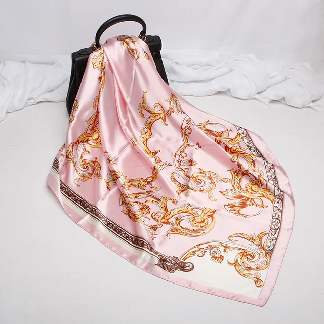 Fashion Kerchief Hair Scarf For Women Print Silk Satin Hijab Scarfs 90*90cm Square Neckerchief Headband Scarves For Ladies 2021 W42517