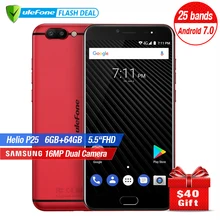Ulefone T1 Dual Back Camera Mobile Phone 5.5 inch FHD Helio P25 Octa Core Android 7.0 6GB+64GB 16MP Cam Fingerprint 4GSmartphone