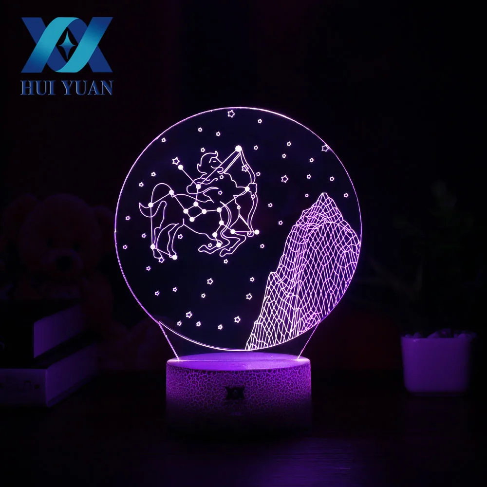 HUI YUAN Brand Sagittarius 3D Remote LED Night Light Touch Table Lamp 7 Color Visual illusion USB Glowing Children's Gift | Лампы и