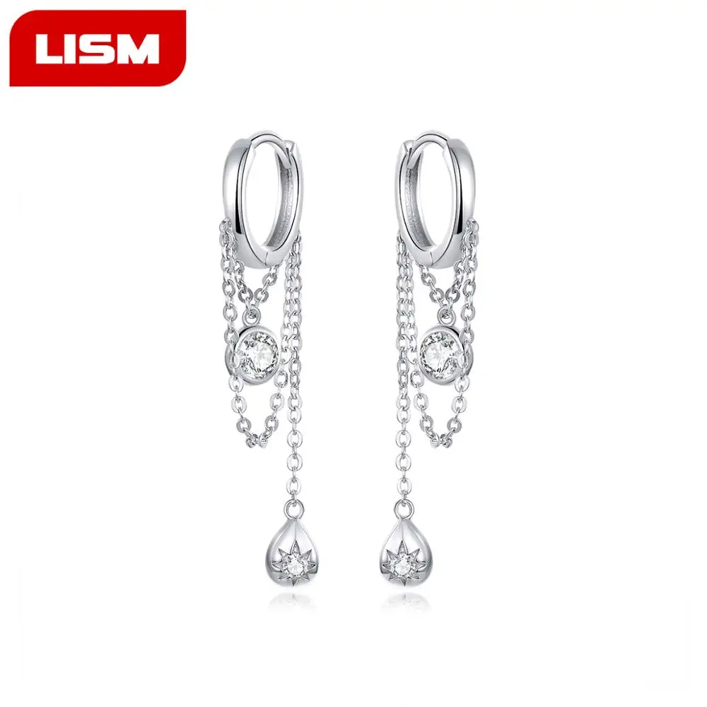 

925 Sterling Silver Jewelry Shiny Zircon Long Tassel Earrings For Women pendientes oorbellen boucle d'oreille