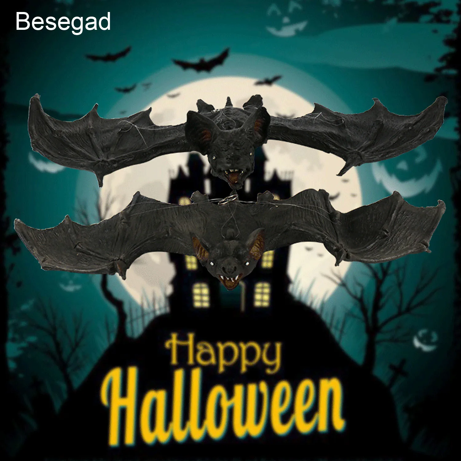 

Behogar Scary Rubber Simulation Bats Hanging Adornment for Halloween Party Haunted Home Decoration