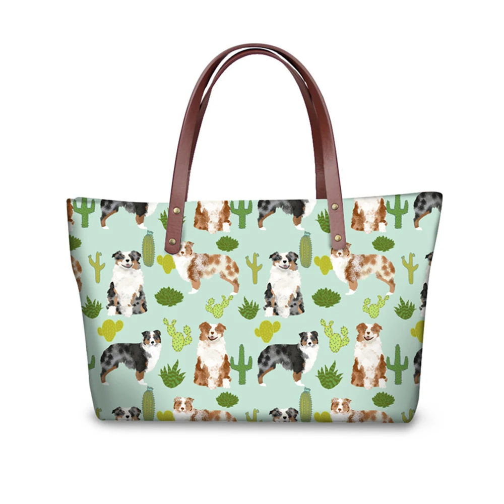 

Customized Top-handle Bags for Women Australian Shepherd Printing Luxury Handbags Women Bags Designer Casual Large Tote Bags