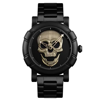 

Cool punk style Pirate Skeleton Skull Quartz Mens Watches Mesh Steel sports Black Watch Men Relogio Masculino SKMEI 2018