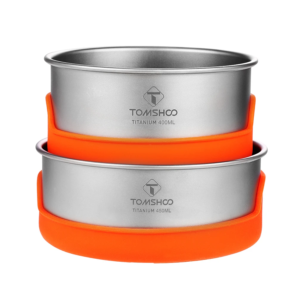 

TOMSHOO Ultralight Titanium Bowl Sets Silicone Insulation Camping Bowl Outdoor Tableware Picnic Water Cup Mug Camping Cookware