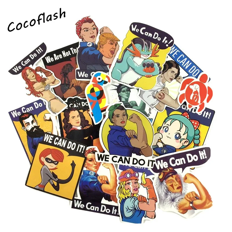 16PCS/lot Cartoon We Can It Graffiti PVC Waterproof Sticker For Laptop Suitcase Luggage Bike Skateboard Car Vinyl Decals Sticker