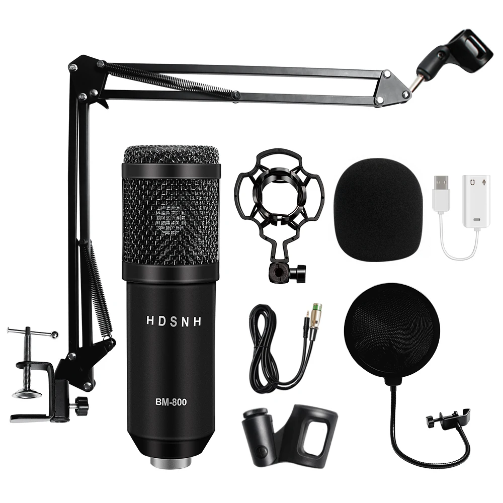 Microfone para Gravação Bm800 com Fio Conector de 800mm Microfone Condensador Profissional Karaokê Computador Karaoquê Ktv bm Bm-800 3.5mm