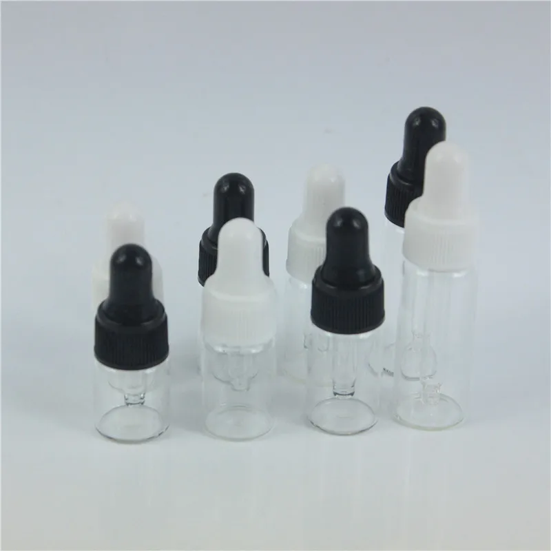 50pcs/lot Empty 1ml 2ml 3ml 5ml refillable essential oils bottle with dropper clear Glass Dropper bottle for essential Oils