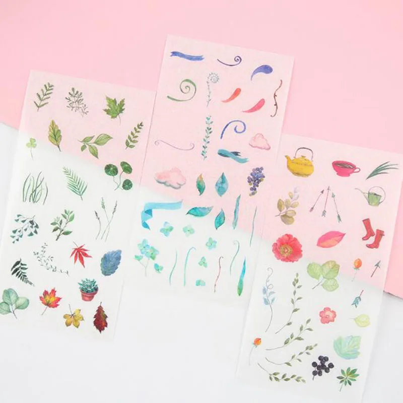 

6pc/ 1 Package New Watercolor Transparent Stickers / Student Stationery Pvc Diary Scrapbook Decoration Stationery Gift Stickers