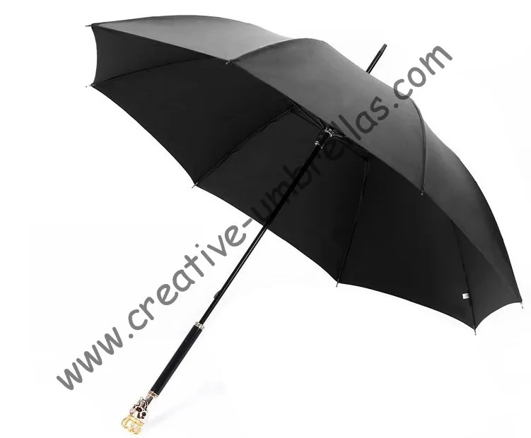 

straight golf umbrellas 10mm fiberglass shaft and 4.0mm fiberglass ribs,hand open,windproof,skeleton head,skull handle