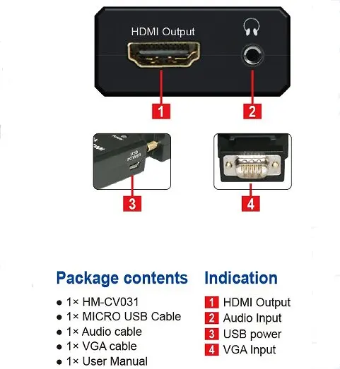 Мини VGA+ аудио конвертер HDMI
