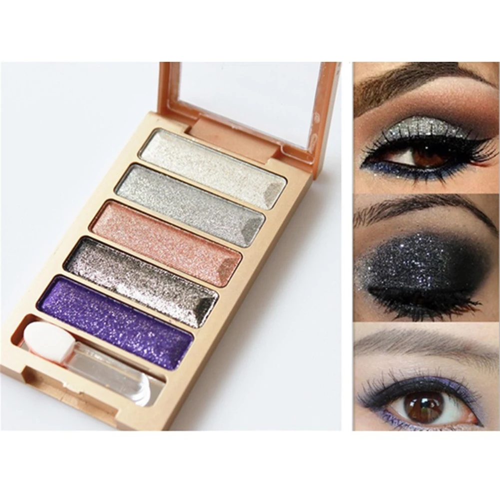 

New Professional Eye Makeup 5 Colors Glitter Super Flash Eyeshadow with Brush Makeup Eye Shadow Palette Cosmetic Beauty Tool