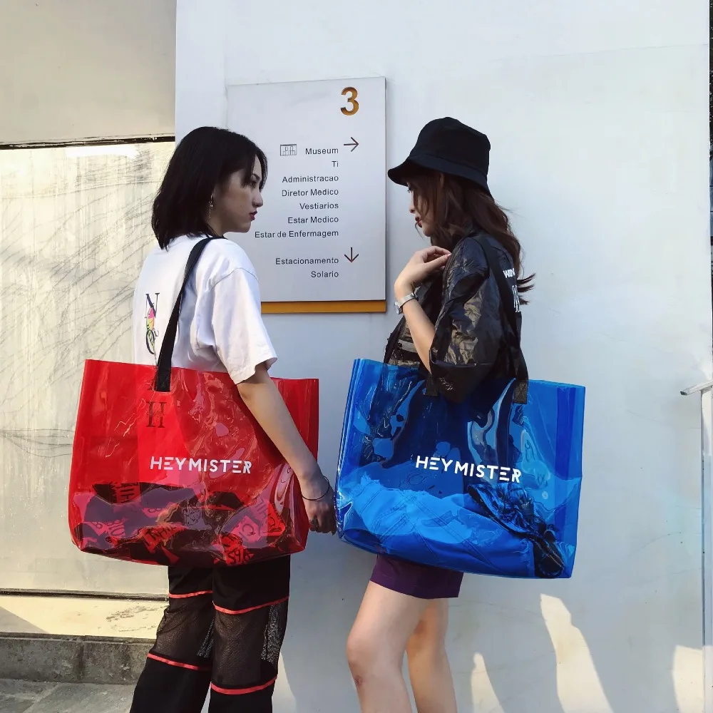 

Clear Transparent PVC Shoulder Bags Women Jelly Bags Purse Large Casual Tote Solid Color Handbags Sac A Main Female Top Handbag