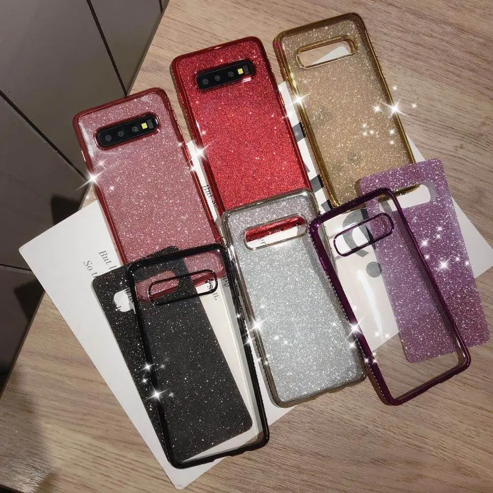 

Plating Glitter Bling Rhinestone Side Phone Case For Samsung Galaxy S8 S9 Plus S10 E J4 J6 2018 A10 A30 A50 M10 Soft TPU Cover
