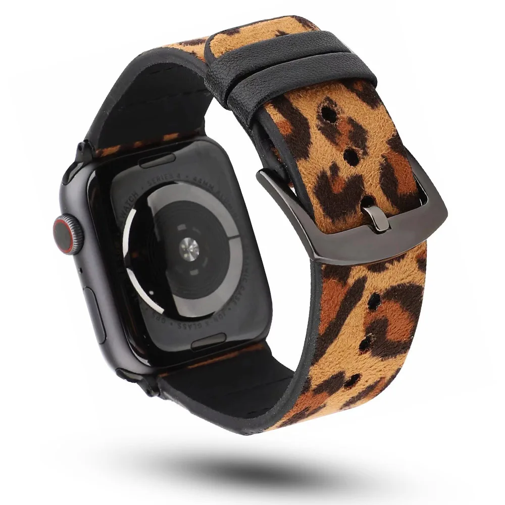 Для Apple Watch Band Series 6 SE 5 4 3 2 кожаный ремешок браслет Леопардовый принт для iWatch 40 мм 44