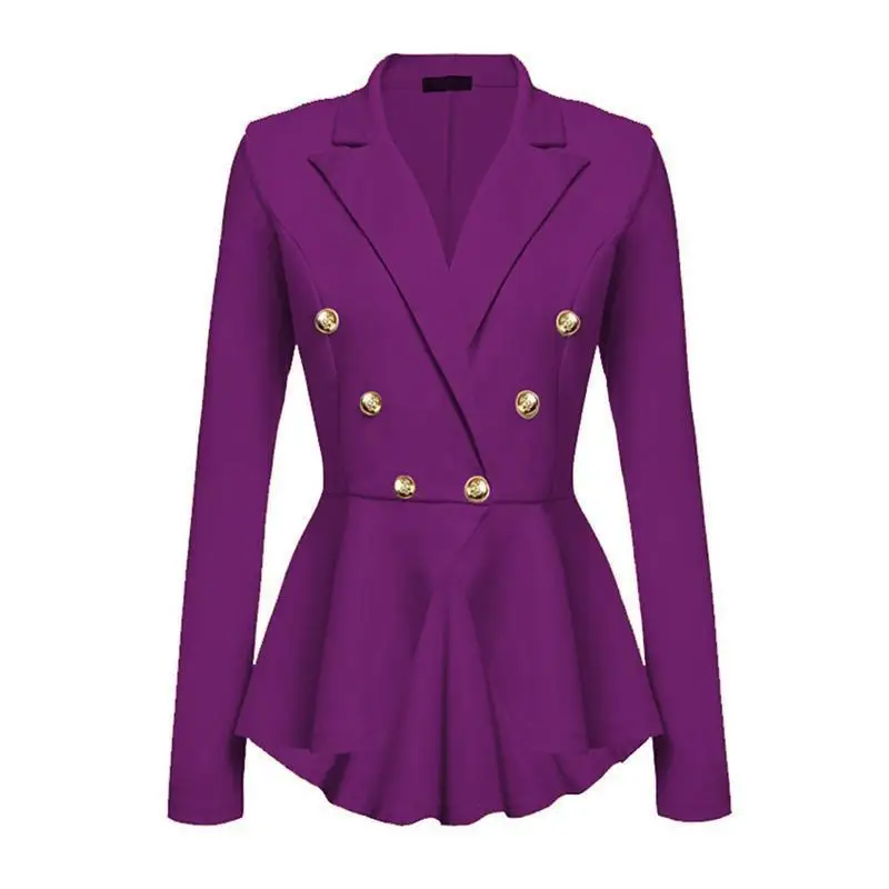 Женский двубортный пиджак с золотыми пуговицами в стиле милитари - Цвет: Purple