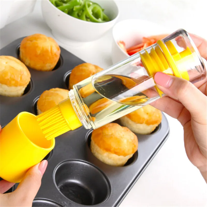 Portable Silicone Oil Bottle With Brush Baking BBQ Basting Brush Pastry Oil Brush Bottle Cooking