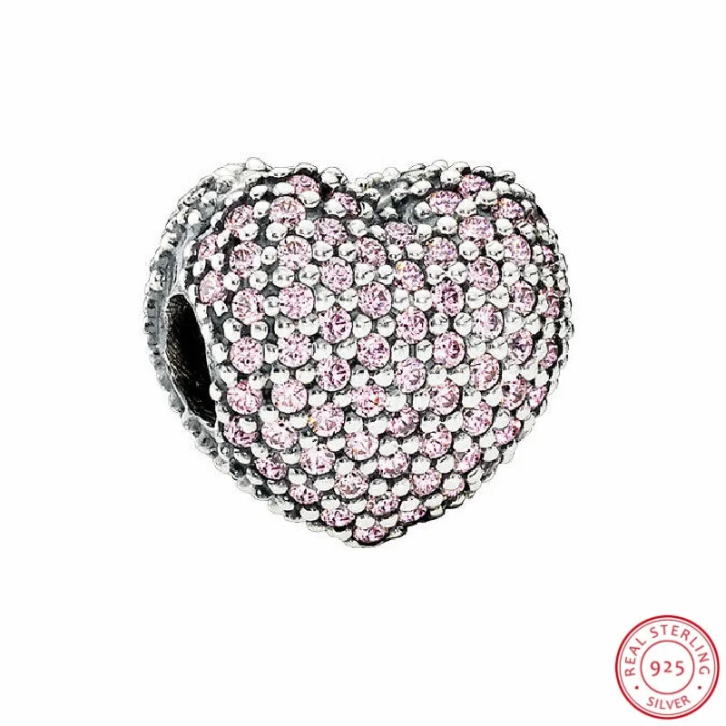 

Valentine Day Gift Pave Open My Heart CLIP Bead Pink CZ DIY Fit PANDORA Charm Silver 925 Original for Women Jewelry Making CL026