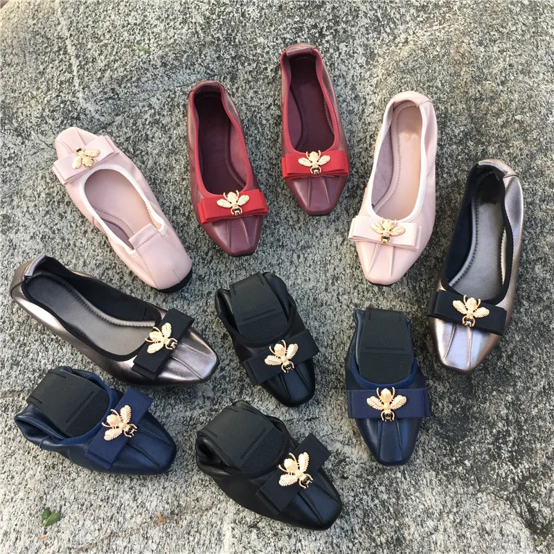 Appartements Pgxxzlx Ballet wine Mouton Peau Zapatos Travail Black Confortable De Gray Fond Red Femmes Chaussures Pliable silver Mou pink Mujer Véritable blue Tous rOqrp