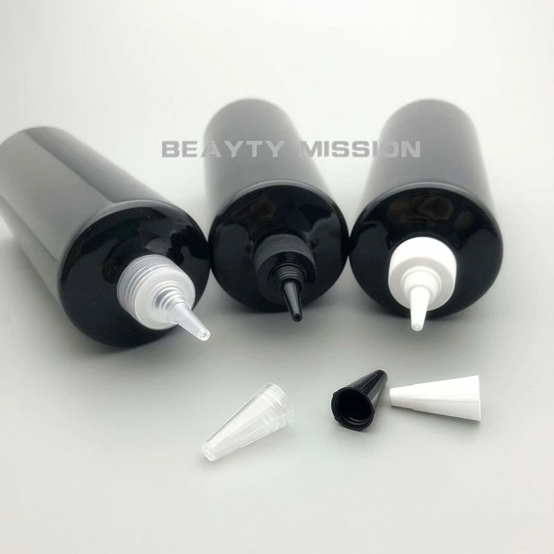

BEAUTY MISSION Black 500ml 12 pcs liquid plastic bottles with pointed mouth cap, big size lotion cosmetic packaging containers