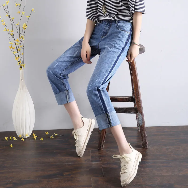 

SAILING LU Calf-Length Old Jeans 2019 Women Spring Pants Plus Size 32 Summer Loose Denim Women Jeans High Waist Trousers WKN623