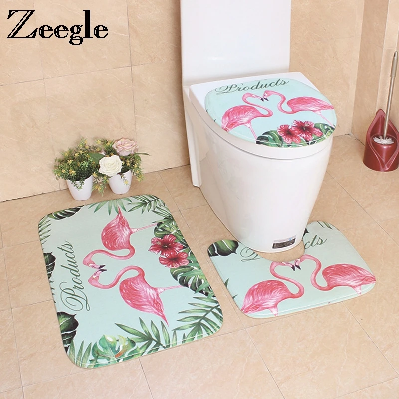 

Zeegle Carpet For Bathroom 3Pcs/set Bath Mat Flannel Bathroom Rug Set Toilet Mat Absorbent Cover Toilet Bath Carpet Bathroom Mat