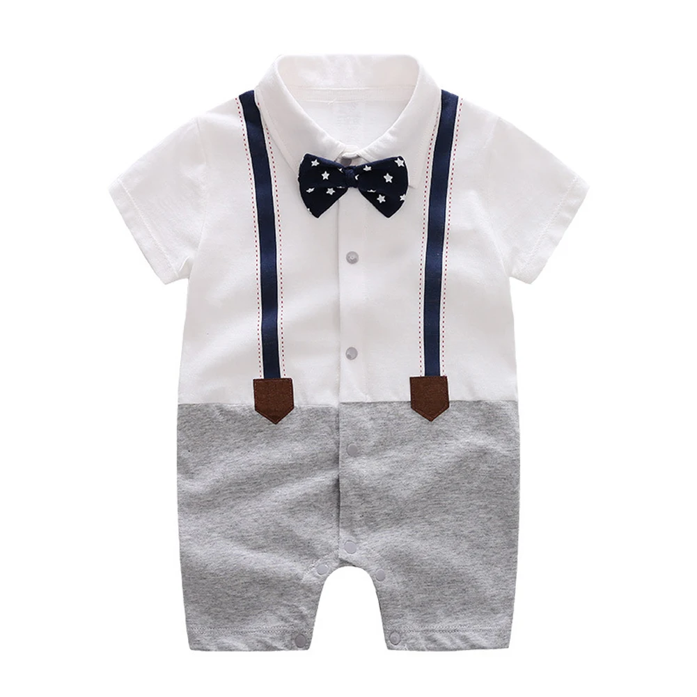 Baby Gentleman Style Rompers Toddler Boys Gentlman Overalls Stripped Smiling Face With Bowtie |
