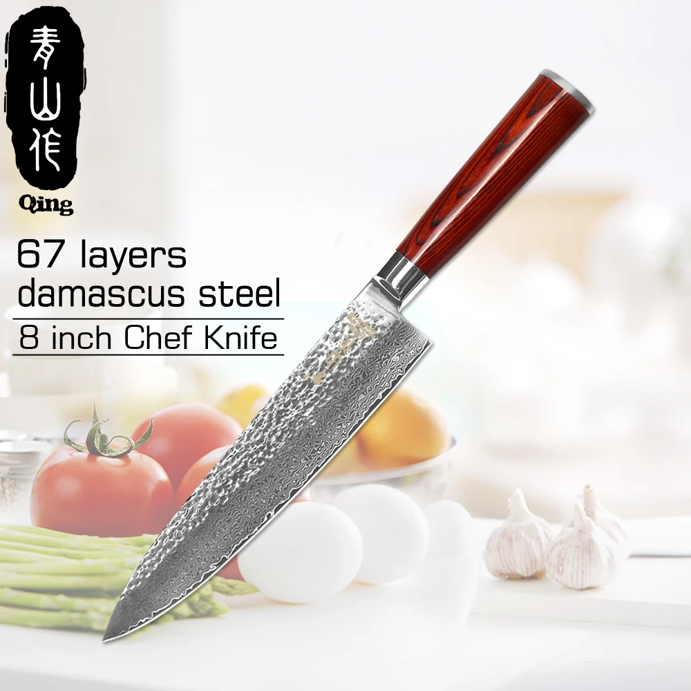 

QING VG10 Damascus Kitchen Knife Hammer Vein Blade Surface Cooking Tools Single One Chef Slicing Utility Fruit Knife Hot Sales