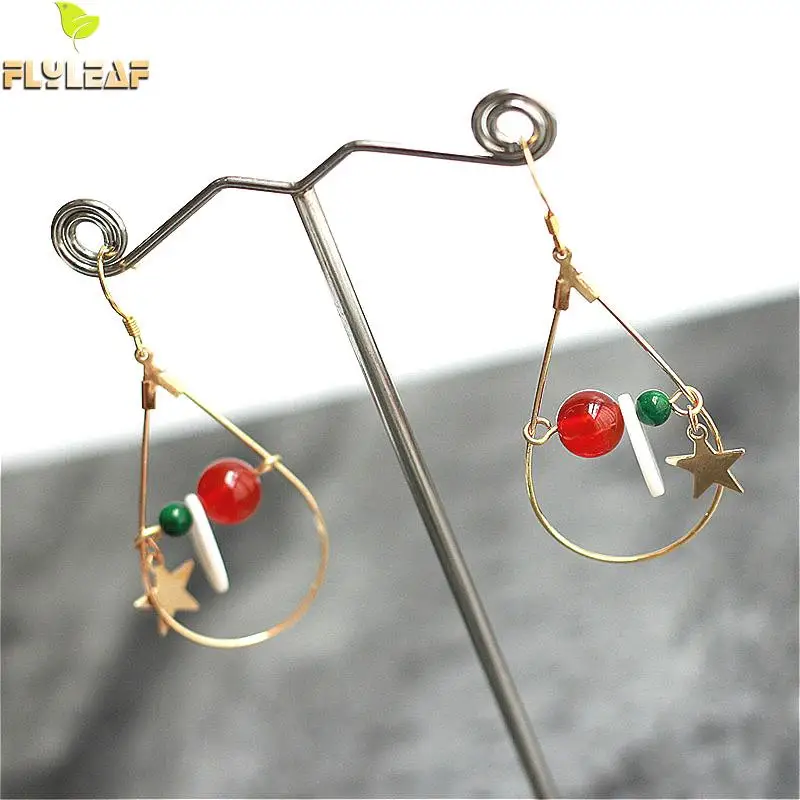 

Flyleaf 925 Sterling Silver Shell Drop Statement Earrings For Women Nature Stone Star Gold Long Dangle Earings Fashion Jewelry