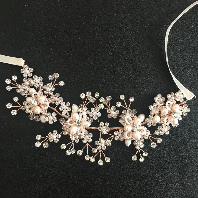 Женский обруч для волос SLBRIDAL со стразами и пресноводным жемчугом свадебный