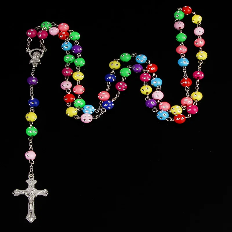 

Round Star Marley Crystal Beads Catholic Rosary Necklace, Rosary Fatima Madonna Girl Cross Rosary Rosary Long Chain, Rose Neckla