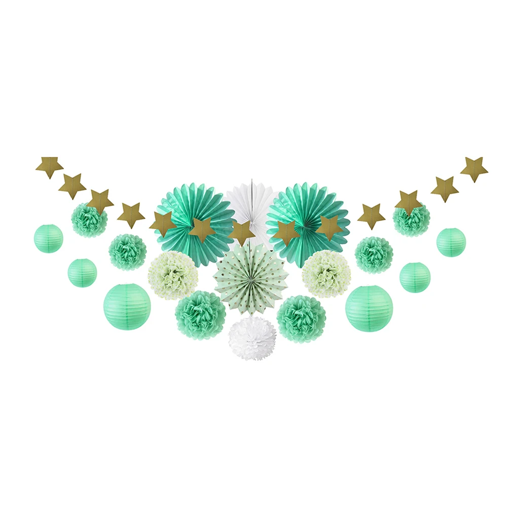 20pcs Mint Green Party Decoration Kit Paper Fans L...