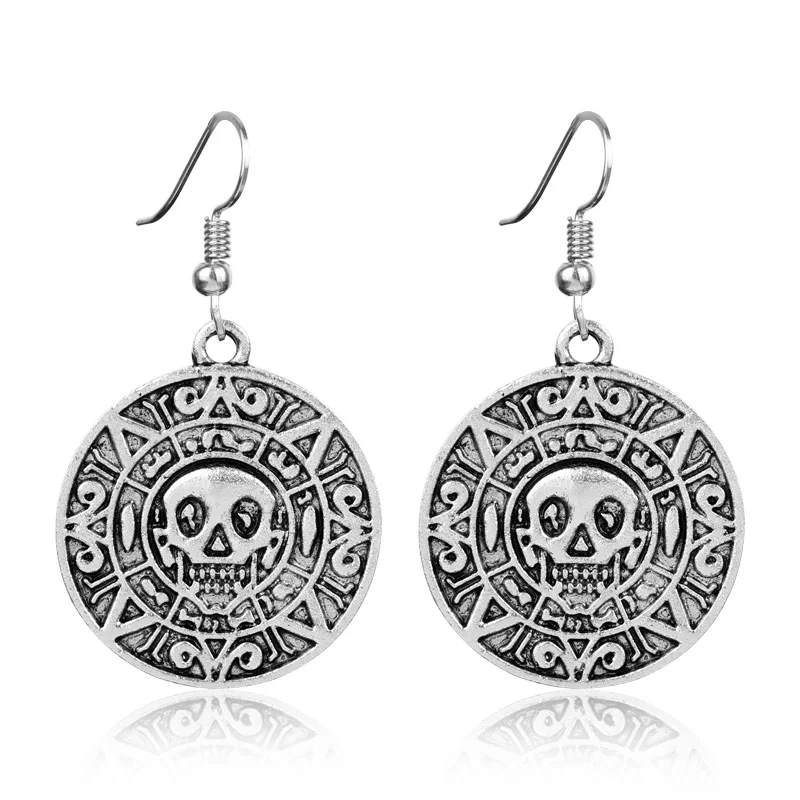 MQCHUN New Pirates Of The Caribbean Earring Women Round Skull Dangle