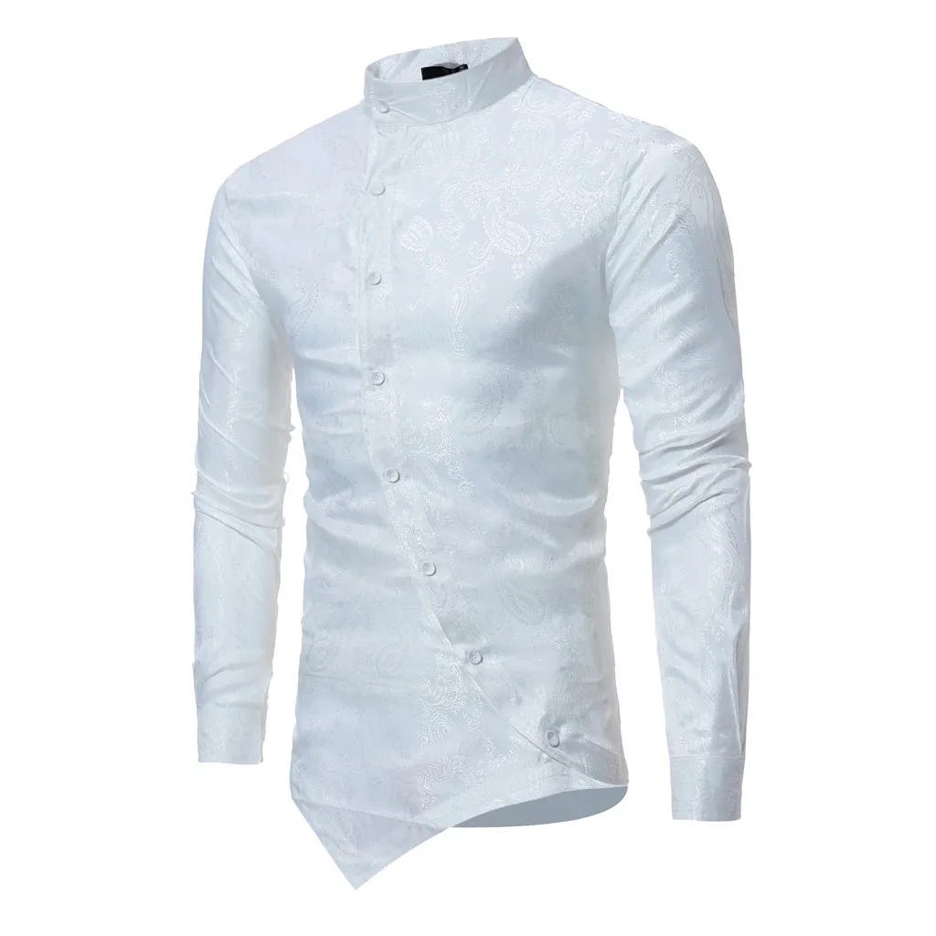 Новое поступление мужские рубашки мужские весенние Irraguler Slim Fit с длинным рукавом печатные мышцы футболки Топ Блузка camisa masculina#3