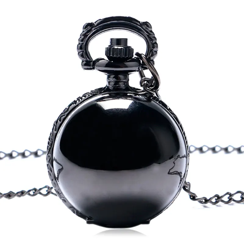 

Fashion Black/Silver Ball Shape Necklace Pocket Watch Retro Small Smooth Steampunk Quartz Pendant Gift For Kid Women