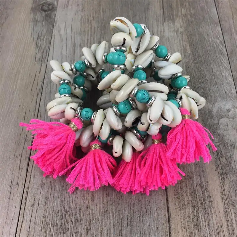 

New European Boho Jewelry handcrafted beaded bracelet with Shell charm antique silver charm bracelets for women