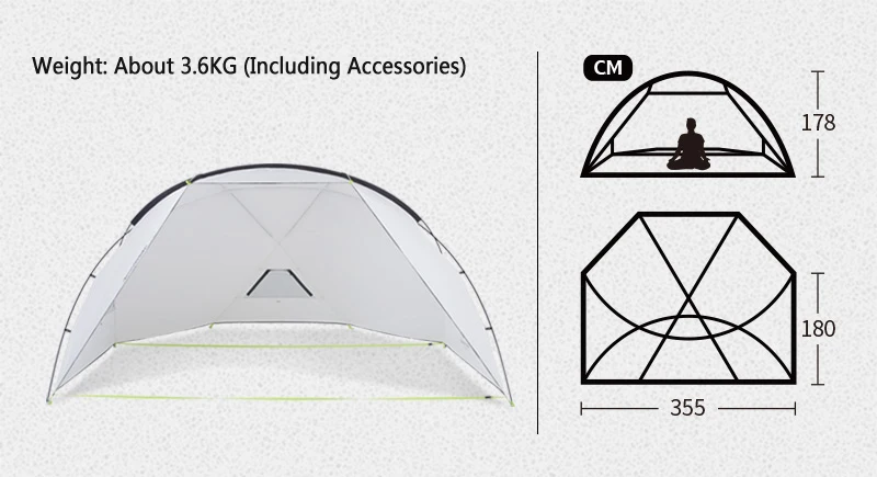 Naturehike Outdoor Camping Tent Sun Shelter Awning Rainproof Anti-UV Sun Shelter Canopy Beach Sunshade External Rain Protection