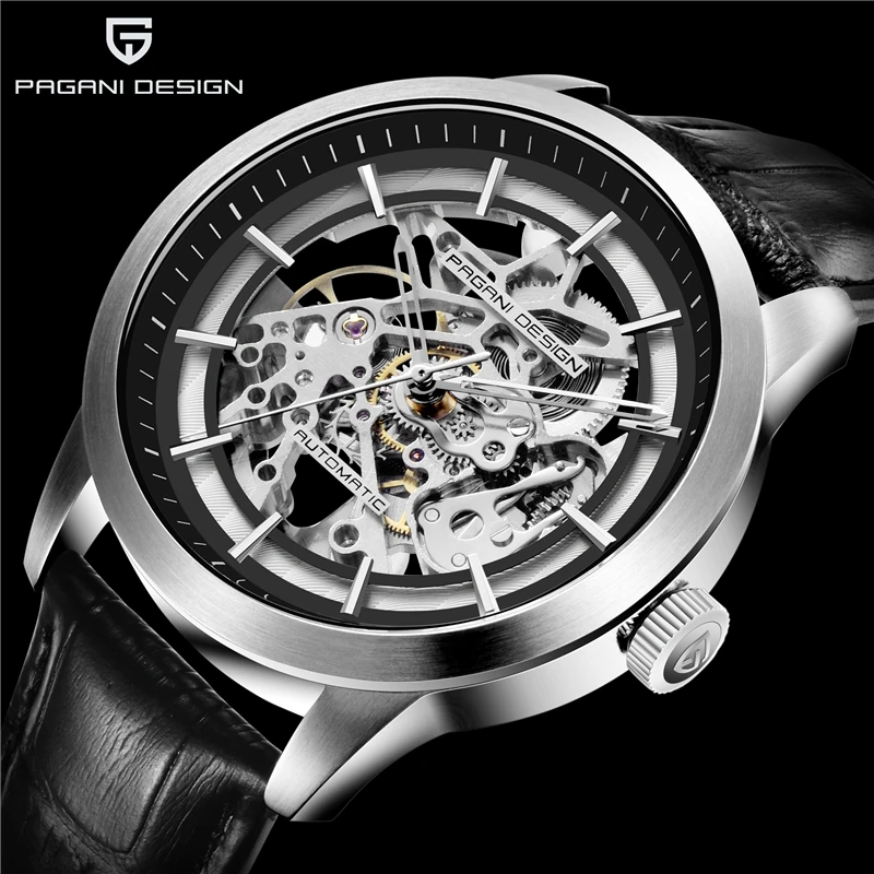 Esqueleto de Couro Relógio à Prova Relógio Mecânico Pagani Design Luxo Negócios Masculinos Oco Dwaterproof Água Masculino Automático