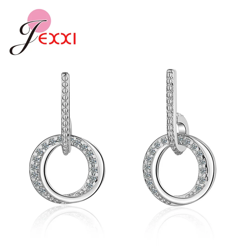 

High End 925 Silver Women Jewelry Korea Chic Full Shiny Cubic Zircon Pave Circle Loop Stud Earrings for Girls Lady Birthday Gift