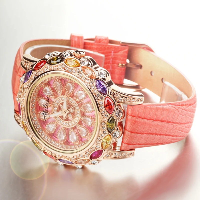 Goedkoop Luxe Melissa Dame vrouwen Horloge Strass Crystal Fashion Uur Jurk Armband Bling Hollow Lucky Bloem Meisje Geschenkdoos