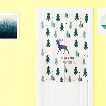 

Nordic Cartoon Forest Deer Animal Christmas modern Door Curtain Linen Tapestry Study Bedroom Home Decor Bedroom Kitchen Curtain