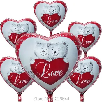 

[Hot] 18" Bear love heart Wedding favors Valentine's day Party supplies foil balloons cute Classic toys 50pcs/lot wholesale